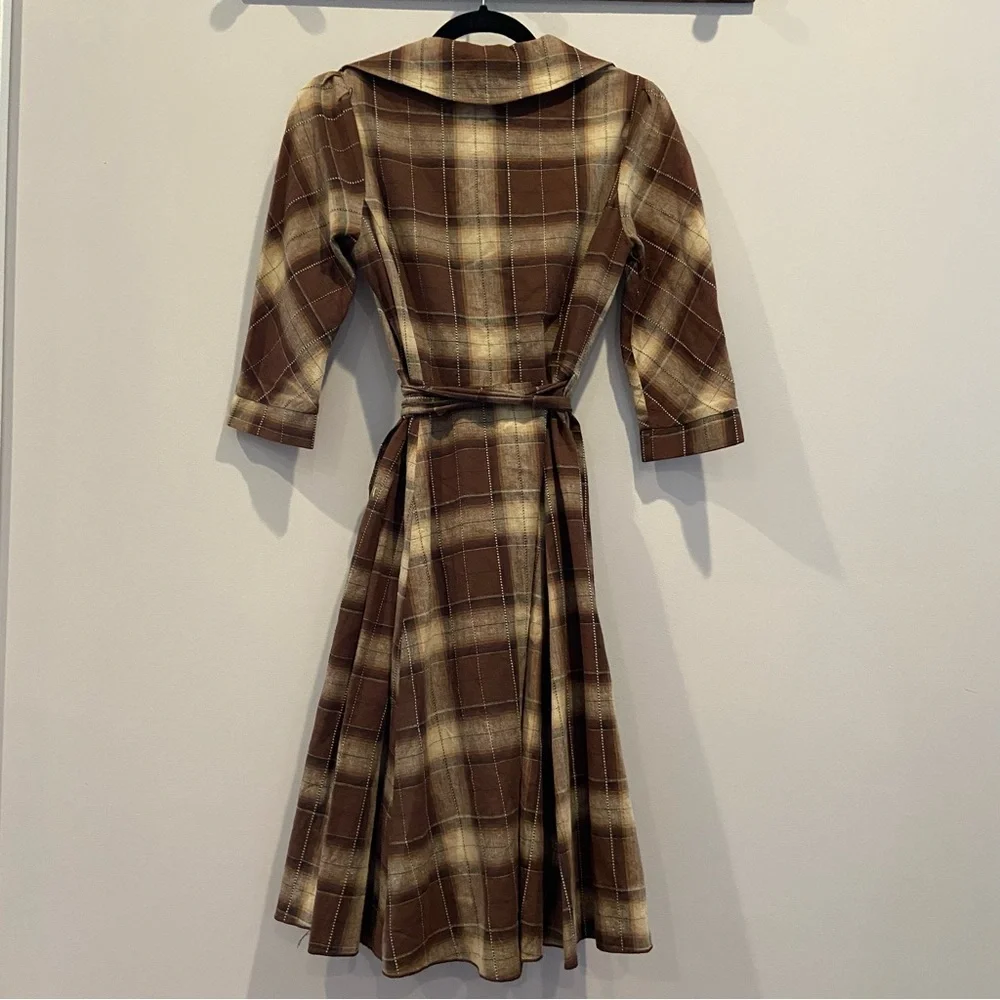 AD:HOC Plaid Faux Wrap Midi Dress Retro Small - Picture 7 of 9